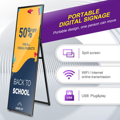 Full Screen 75 Inch LCD Panel Android A Type Removable Portable Digital Signage